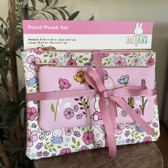 MIFFY Pencil Pouch Set 2 Pieces Flowers Medium Large Zipper Bags Stationery NWT - Picture 8 of 10